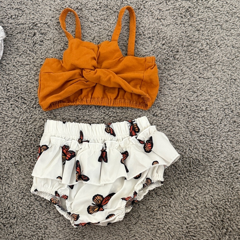 SHEIN Orange and White Butterfly Diaper Cover Set